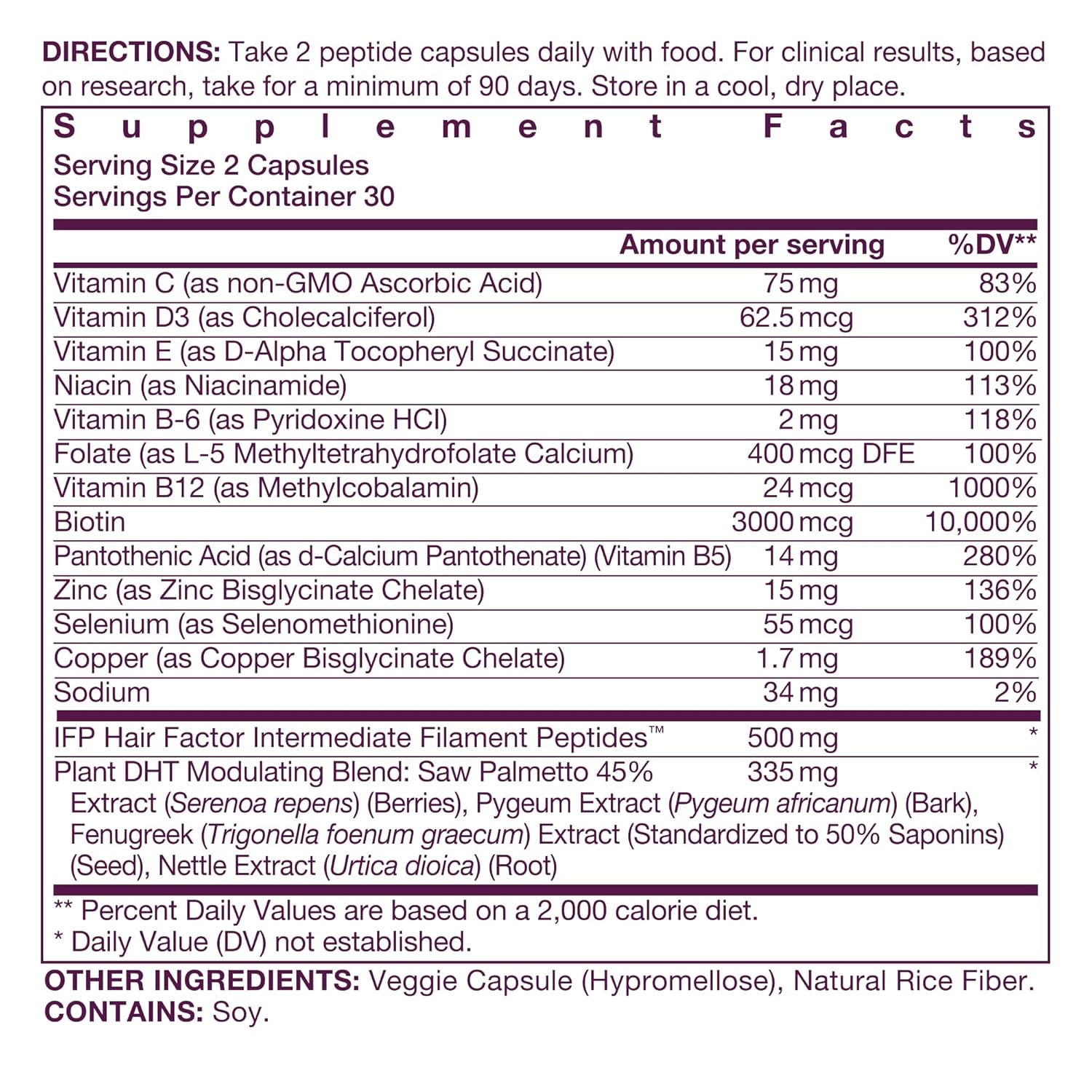 Supplement label with detailed nutritional information and directions.