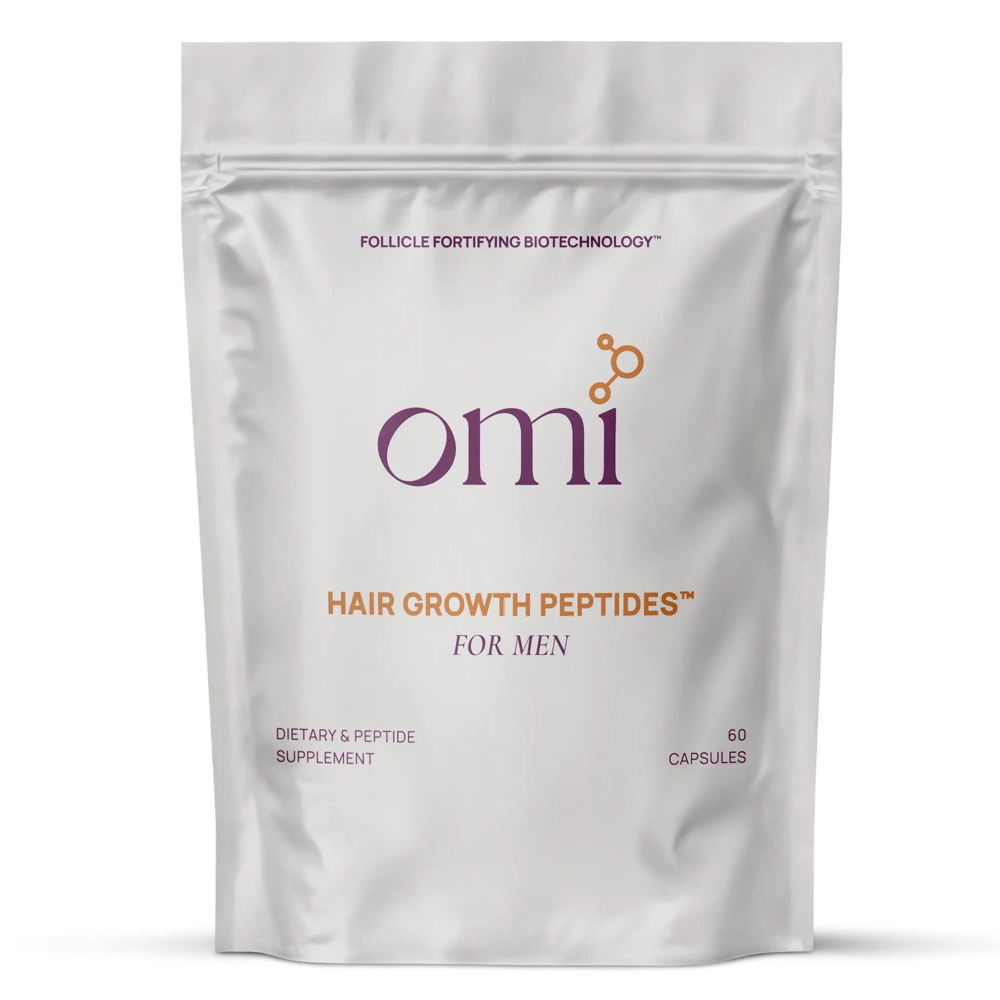 Packaging of Omi Hair Growth Peptides for men on a white background